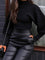 Women's Black Turtleneck Sweater with Puff Sleeves Soft Knit 1