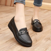 Women's Comfortable Black Ballet Flats Round Toe Faux Leather 1