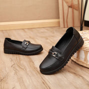 Women's Comfortable Black Ballet Flats Round Toe Faux Leather 2