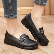 Women's Comfortable Black Ballet Flats Round Toe Faux Leather 5