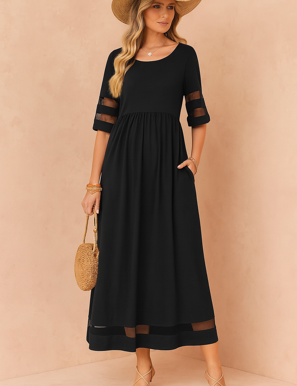 Women's Elegant Maxi Dress with Pockets High-Quality Fabric 0