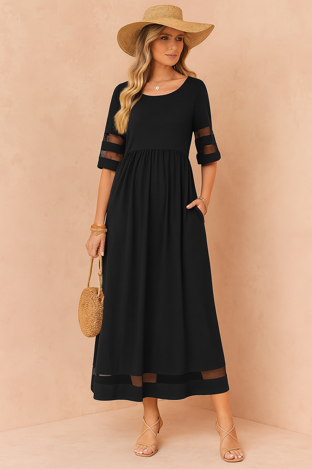 Women's Elegant Maxi Dress with Pockets High-Quality Fabric 0