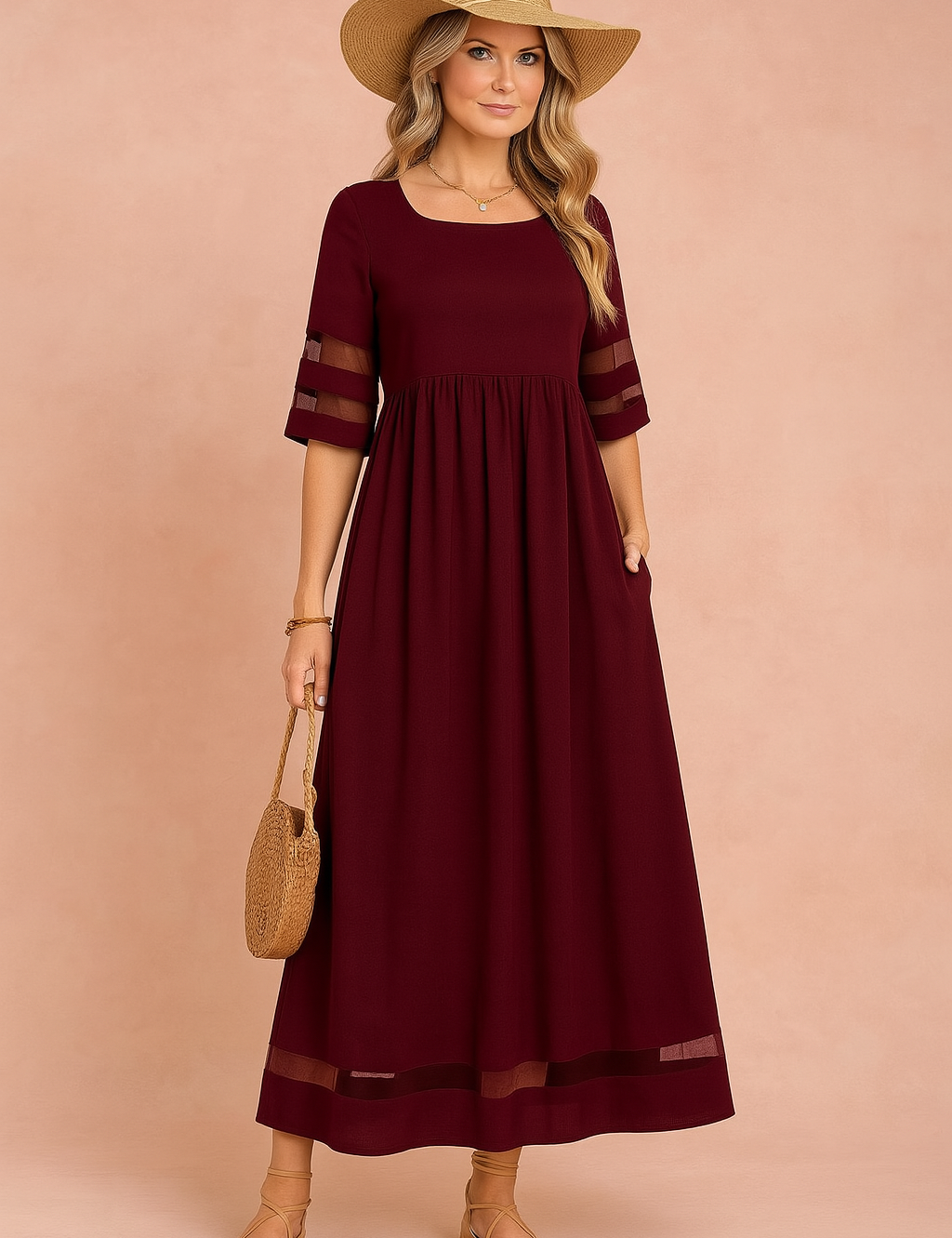 Women's Elegant Maxi Dress with Pockets High-Quality Fabric 1