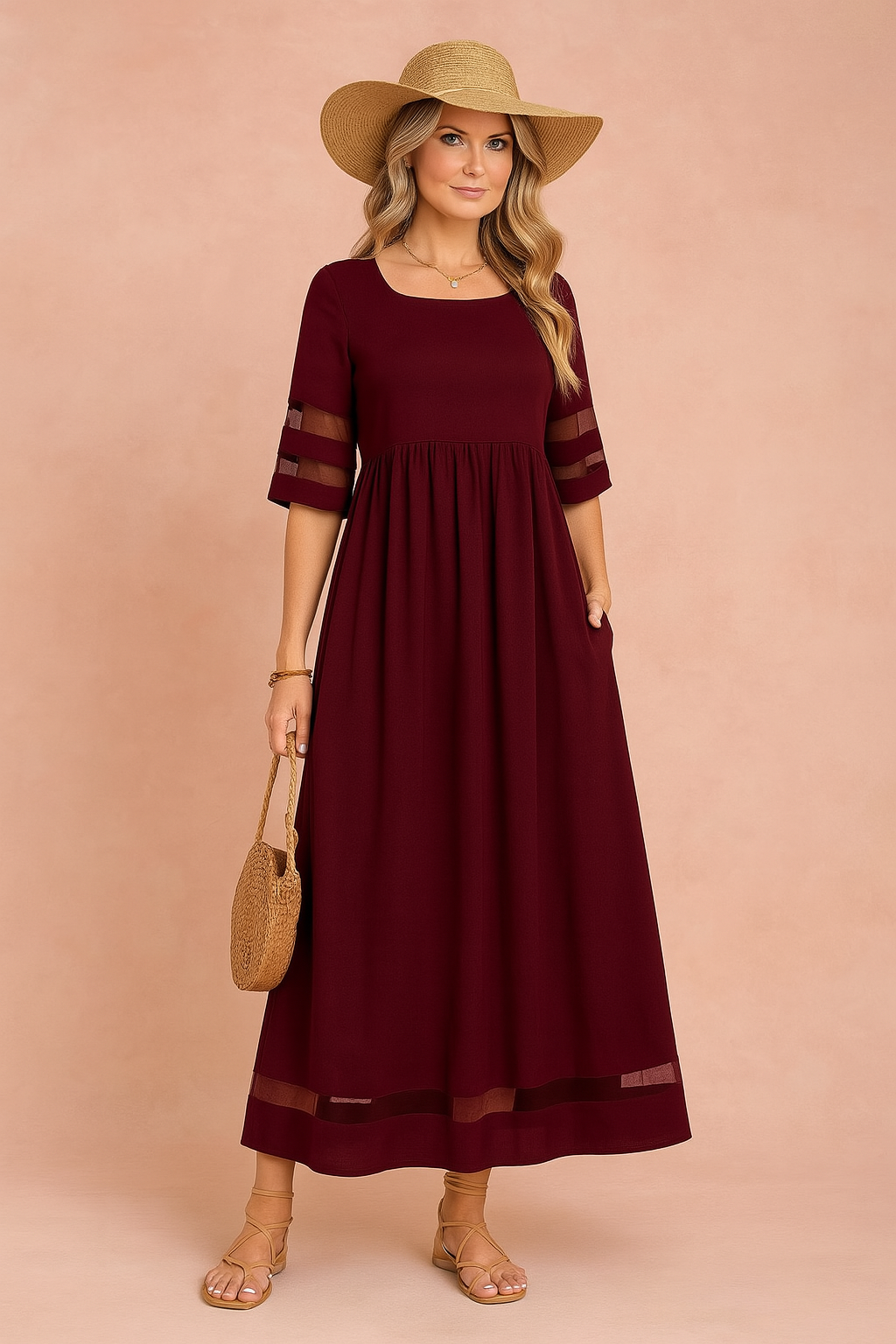 Women's Elegant Maxi Dress with Pockets High-Quality Fabric 1
