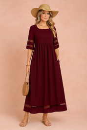 Women's Elegant Maxi Dress with Pockets High-Quality Fabric 1