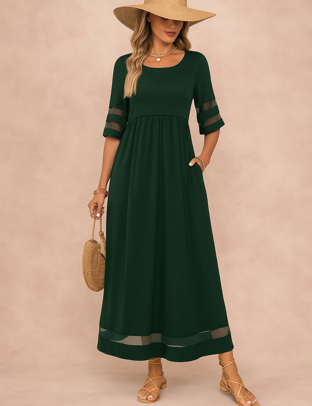 Women's Elegant Maxi Dress with Pockets High-Quality Fabric 3