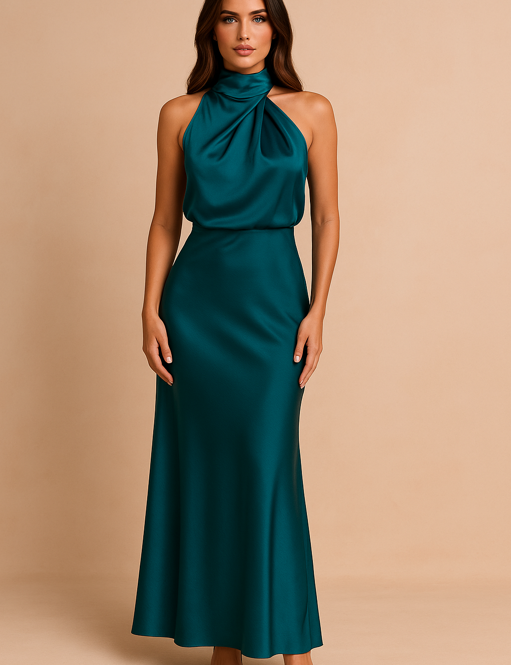 Women's Elegant Midi Dress Lightweight Draped Design 0