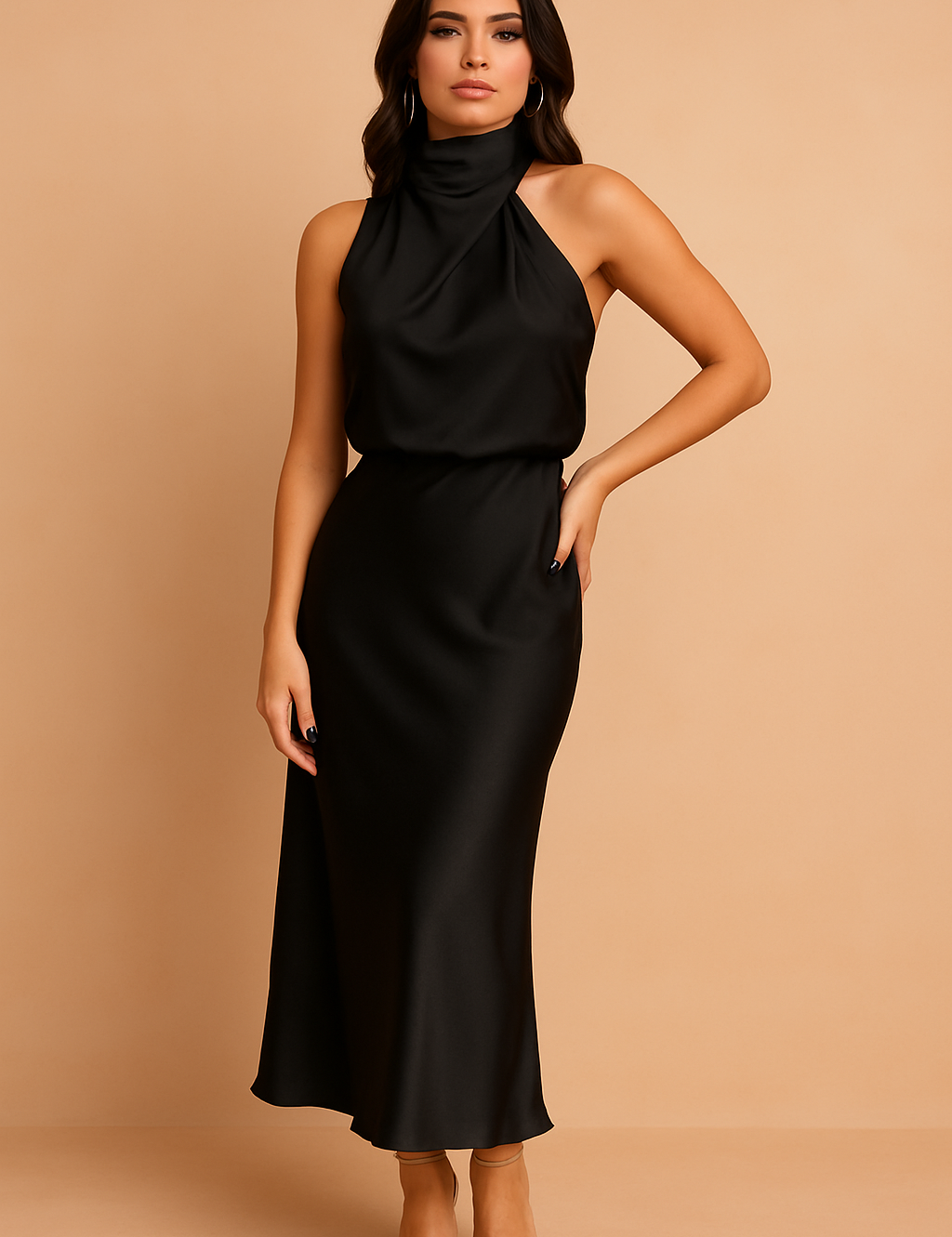 Women's Elegant Midi Dress Lightweight Draped Design 3