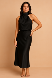 Women's Elegant Midi Dress Lightweight Draped Design 3