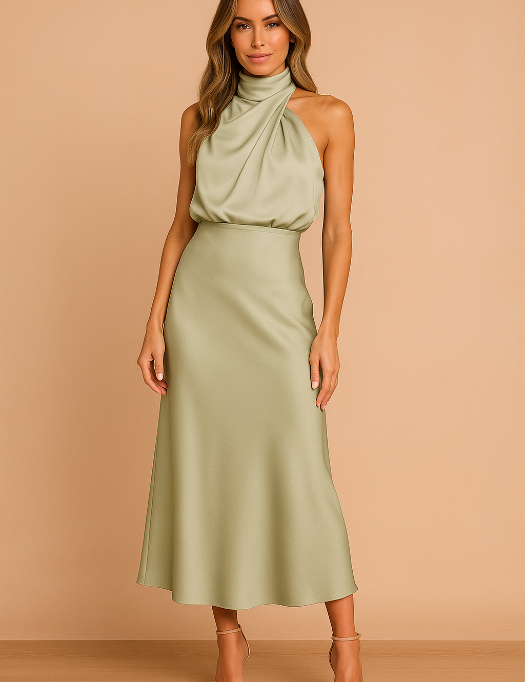 Women's Elegant Midi Dress Lightweight Draped Design 4