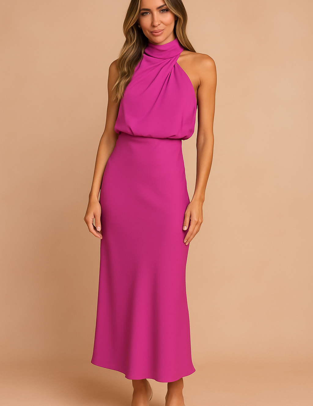 Women's Elegant Midi Dress Lightweight Draped Design 5