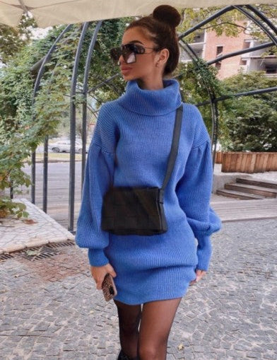 Women's Elegant Turtleneck Sweater with Lantern Sleeves Cotton 0