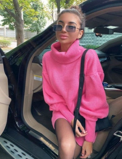 Women's Elegant Turtleneck Sweater with Lantern Sleeves Cotton 3
