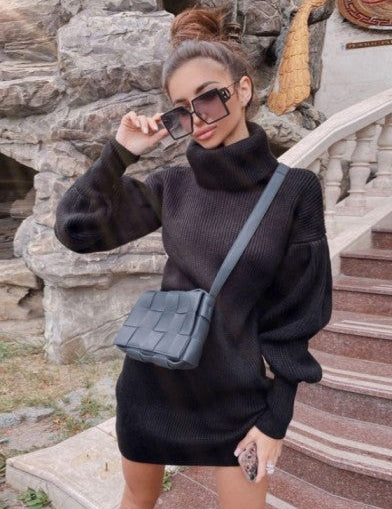 Women's Elegant Turtleneck Sweater with Lantern Sleeves Cotton 7