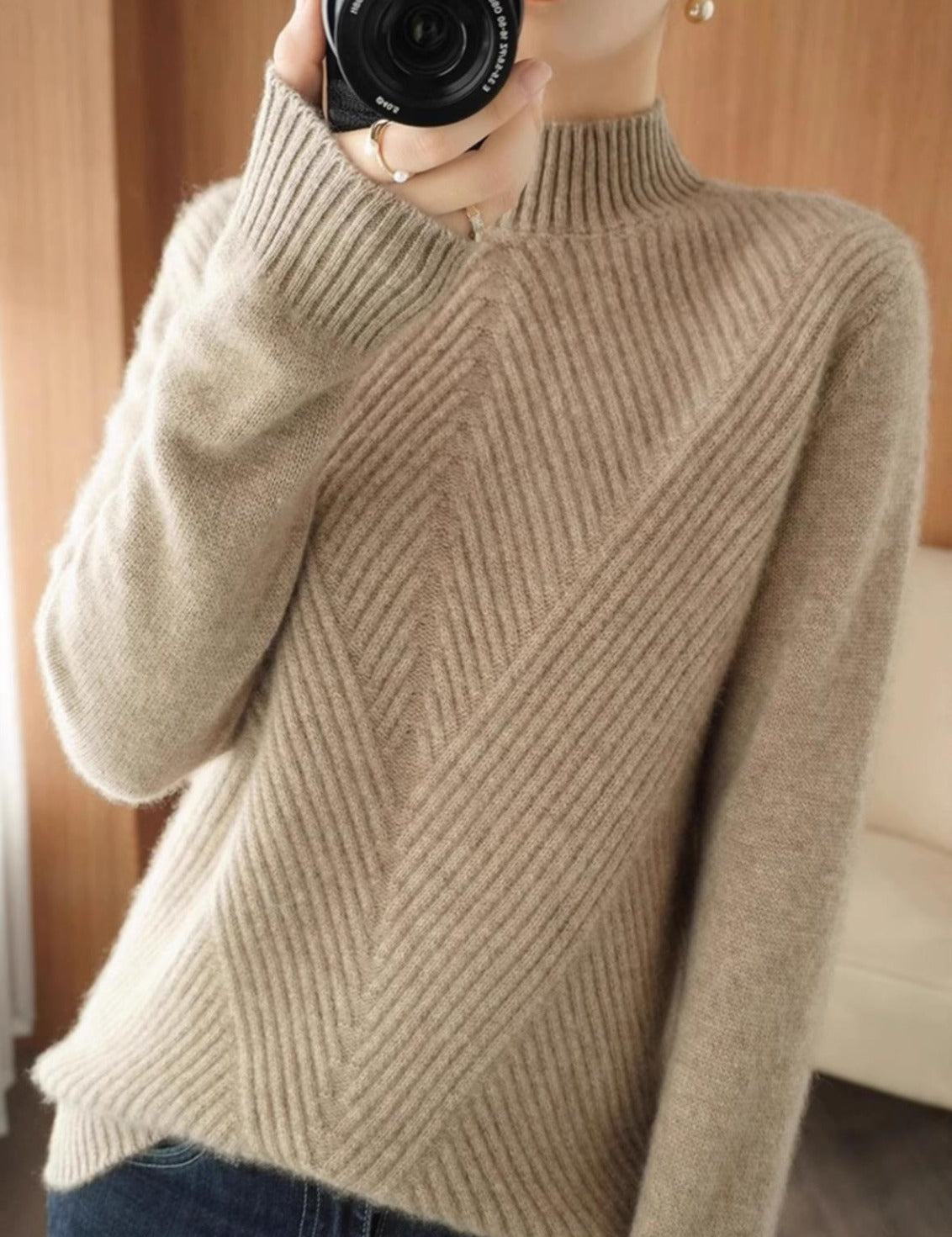 Women's Fashion High Neck Knitted Sweater - Elegance and Comfort for Fall 0