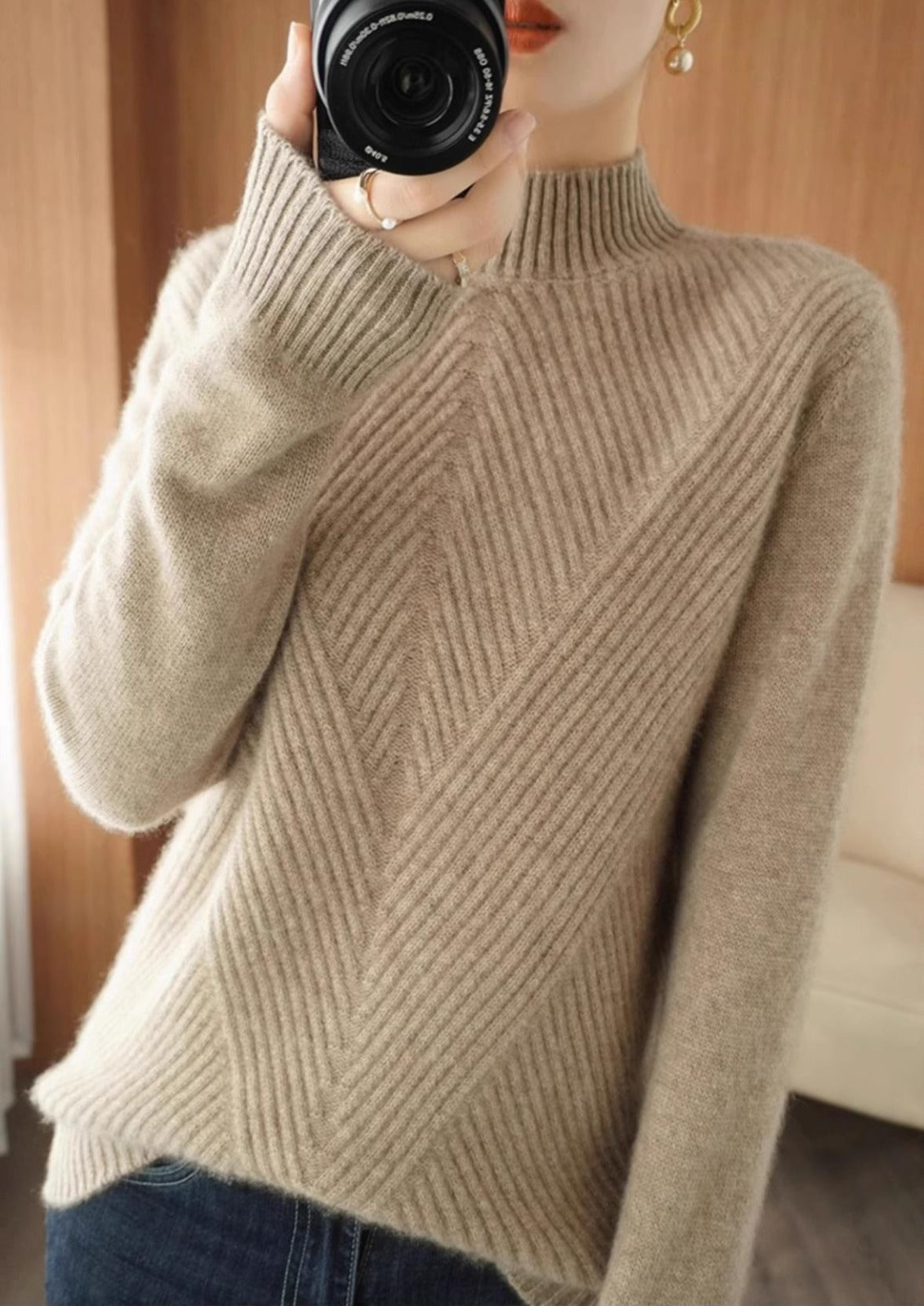 Women's Fashion High Neck Knitted Sweater - Elegance and Comfort for Fall 0