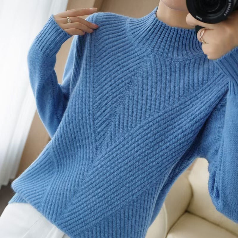 Women's Fashion High Neck Knitted Sweater - Elegance and Comfort for Fall 1