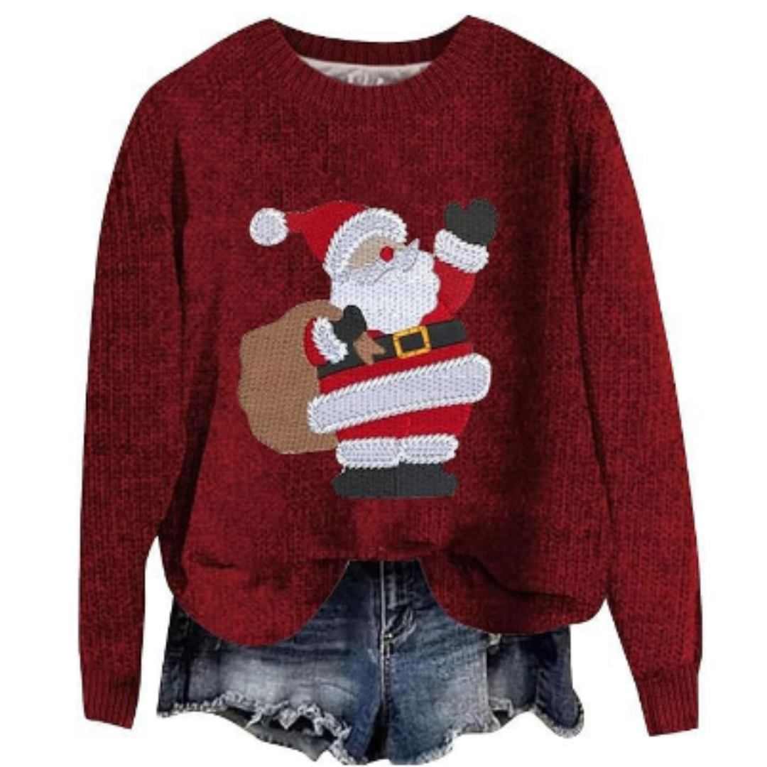 Women's Festive Long Sleeve Sweater, Cozy Knit 1