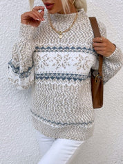 Women's Half Turtleneck Sweater with Snowflake Pattern 0