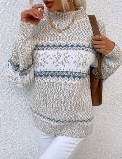 Women's Half Turtleneck Sweater with Snowflake Pattern 0