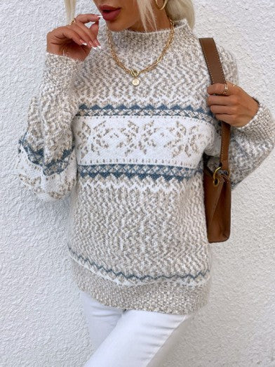 Women's Half Turtleneck Sweater with Snowflake Pattern 0