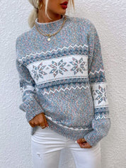 Women's Half Turtleneck Sweater with Snowflake Pattern 1
