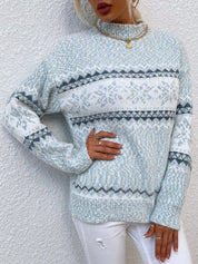 Women's Half Turtleneck Sweater with Snowflake Pattern 2
