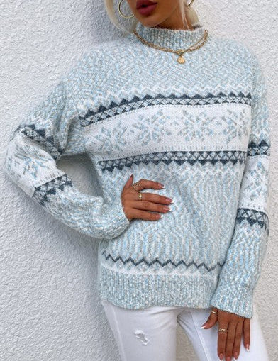 Women's Half Turtleneck Sweater with Snowflake Pattern 2
