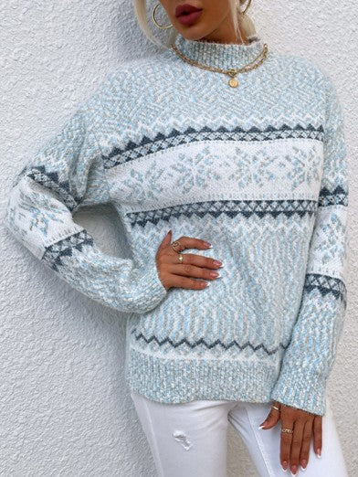Women's Half Turtleneck Sweater with Snowflake Pattern 2