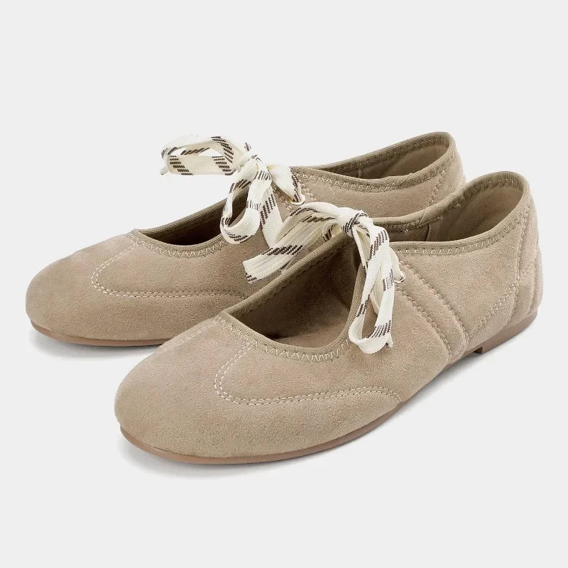Women's Lace-Up Ballet Flats Comfortable Faux Suede 1