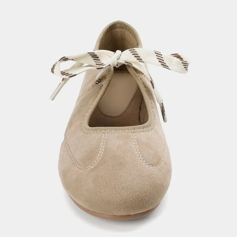 Women's Lace-Up Ballet Flats Comfortable Faux Suede 2