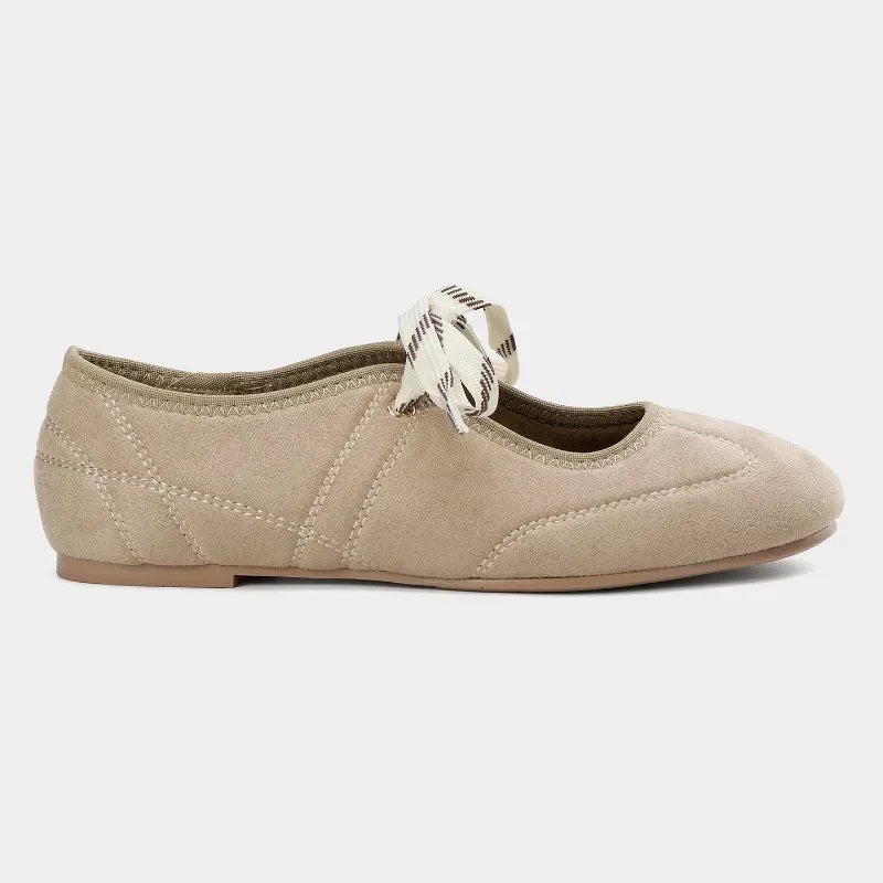 Women's Lace-Up Ballet Flats Comfortable Faux Suede 3