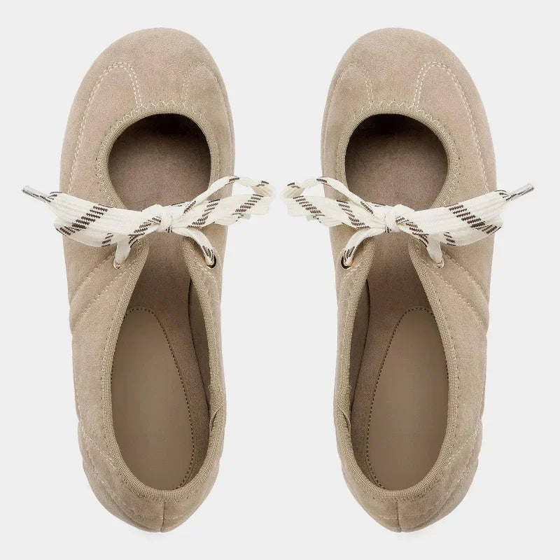 Women's Lace-Up Ballet Flats Comfortable Faux Suede 5