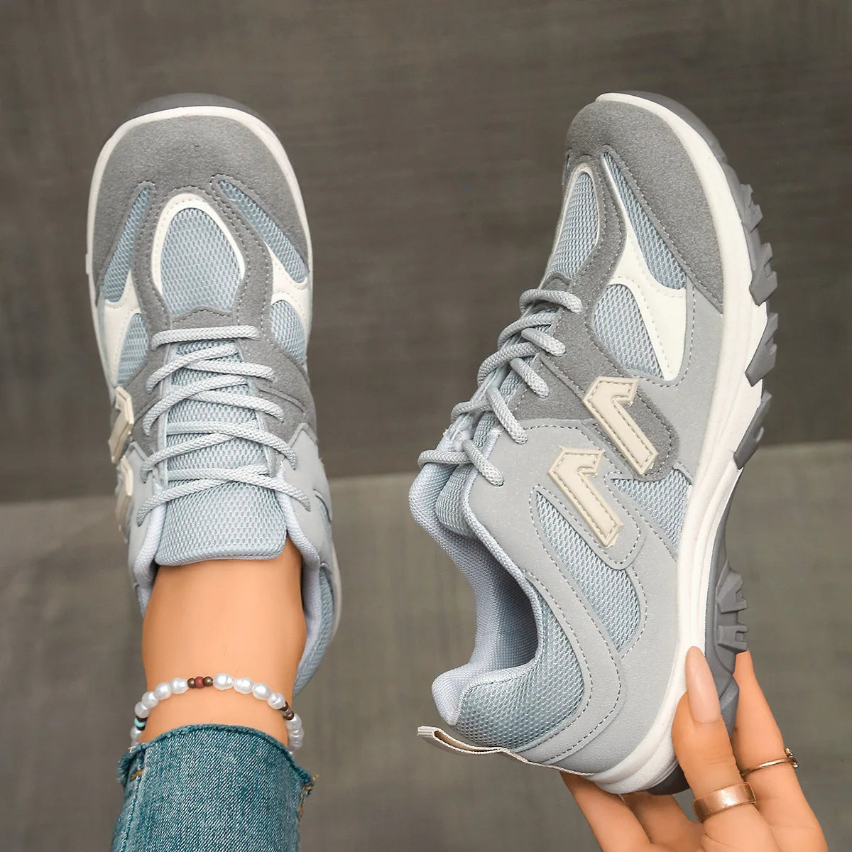 Women's Lace-Up Sneakers Comfortable Thick Sole Synthetic 1