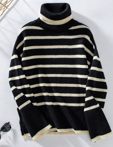 Women's Oversized Black Turtleneck Sweater - Cozy Knit for Fall and Winter 1