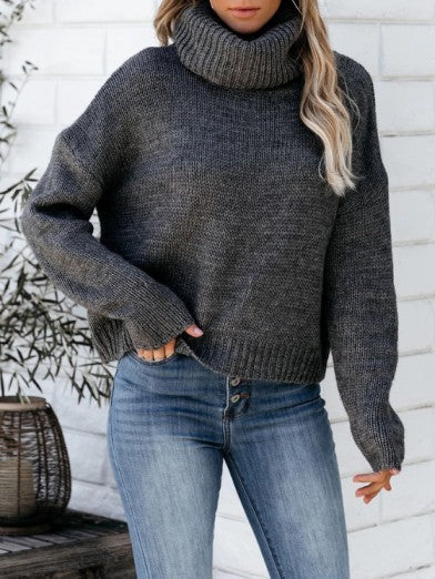 Women's Oversized Black Turtleneck Sweater Soft Knit Comfort 0