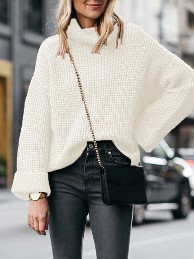 Women's Oversized Black Turtleneck Sweater with Flared Sleeves, Comfortable Acrylic Knit 0