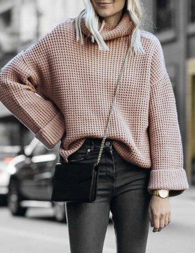 Women's Oversized Black Turtleneck Sweater with Flared Sleeves, Comfortable Acrylic Knit 2