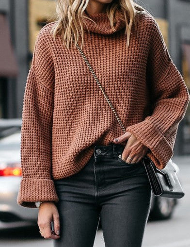 Women's Oversized Black Turtleneck Sweater with Flared Sleeves, Comfortable Acrylic Knit 5