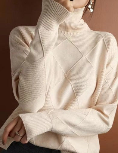 Women's Oversized Cashmere Sweater with 3D Diamond Pattern for Warmth and Style 0