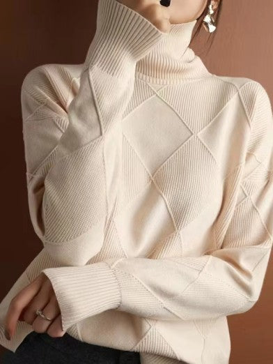 Women's Oversized Cashmere Sweater with 3D Diamond Pattern for Warmth and Style 0
