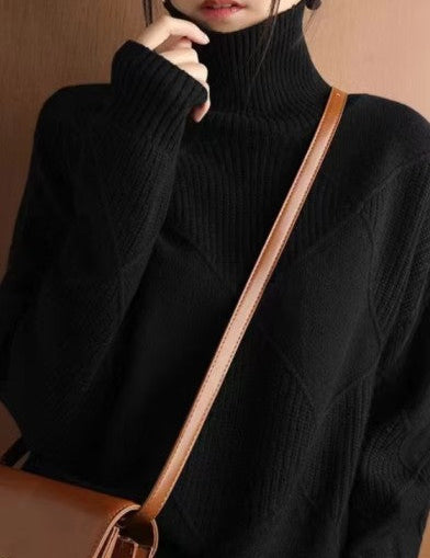 Women's Oversized Cashmere Sweater with 3D Diamond Pattern for Warmth and Style 1