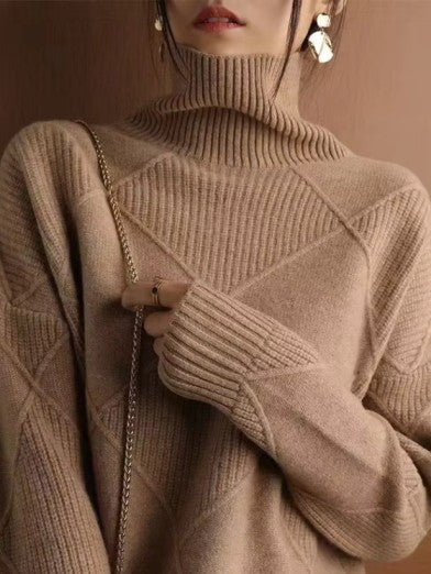 Women's Oversized Cashmere Sweater with 3D Diamond Pattern for Warmth and Style 5