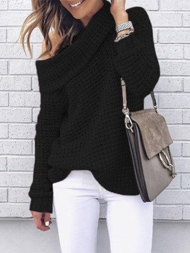 Women's Oversized Sweater Chic Off-Shoulder Knit Autumn Wool 0