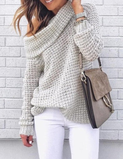 Women's Oversized Sweater Chic Off-Shoulder Knit Autumn Wool 1