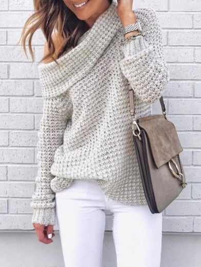Women's Oversized Sweater Chic Off-Shoulder Knit Autumn Wool 1
