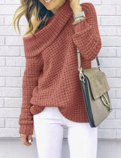 Women's Oversized Sweater Chic Off-Shoulder Knit Autumn Wool 3