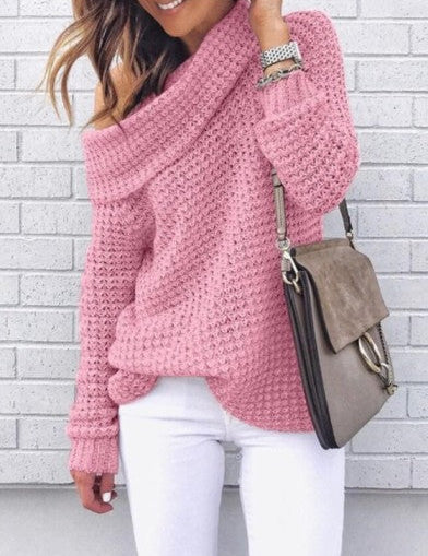 Women's Oversized Sweater Chic Off-Shoulder Knit Autumn Wool 4