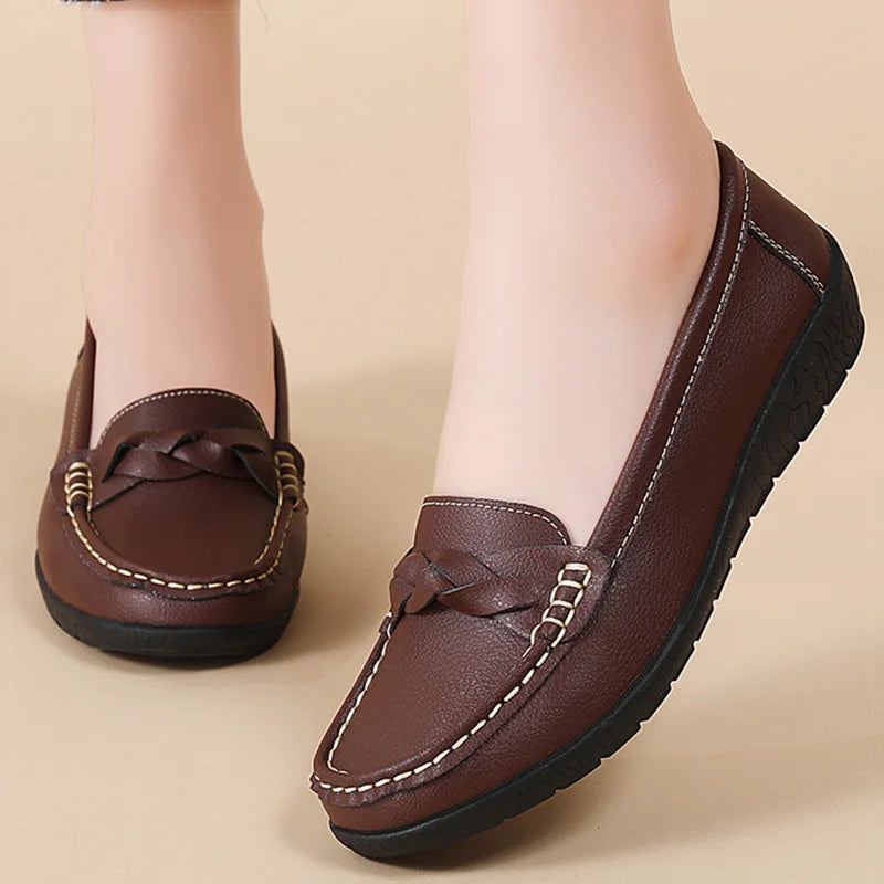 Women's Stylish Slip-On Loafers Comfortable Soft Leather 1
