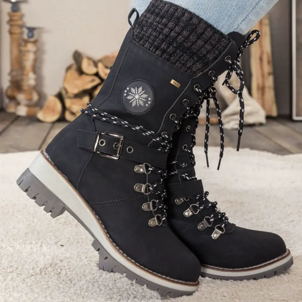 Women's Stylish Winter Lace-Up Boots Warm Knitted Cuff 1
